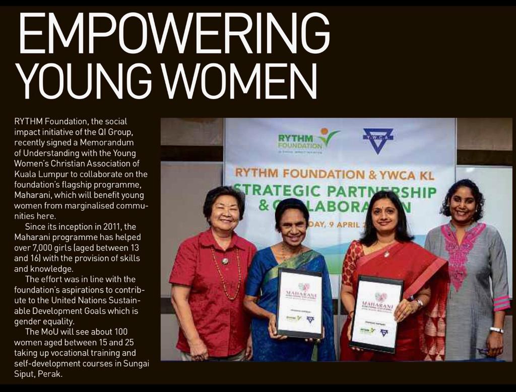 MEDIA COVERAGE BY NST ON RYTHM & YWCA KL PARTNERSHIP